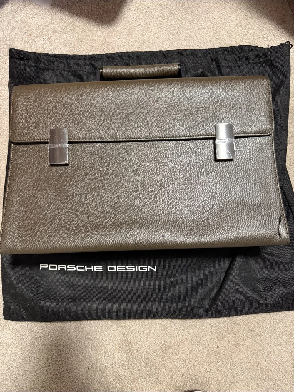 Porsche Design Olive Briefcase with Silver Hardware